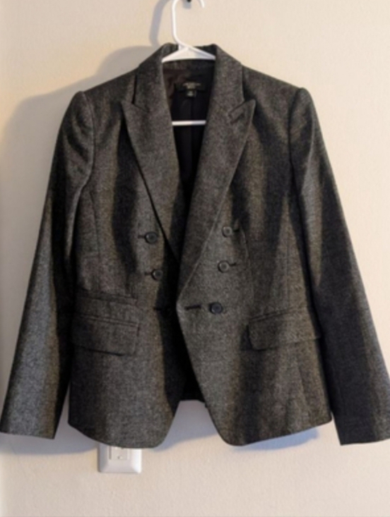Ann Taylor Jackets & Blazers - Ann Taylor Petite Gray Black Double Breasted Blazer Jacket Size 6